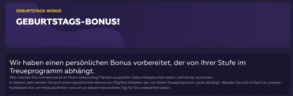 Geburtstagsbonus bei PlayFina